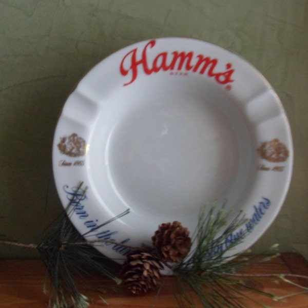 Hamms Beer Porcelain Ash Tray, 1960s Hamms Beer Ash Tray   (T)