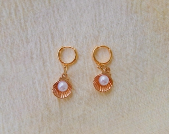 Gold Seashell Beachy Earrings | Hypoallergenic Huggie Style Dainty Jewelry