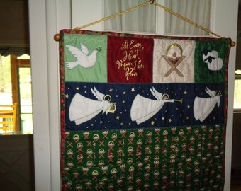 Quilted Advent Calendar "Let Every Heart Prepare Him Room", with Christmas Story Theme.