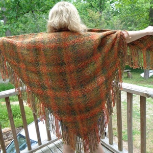 New lower price!  Beautiful hand-woven triangular shawl made of extra soft acrylic yarn.