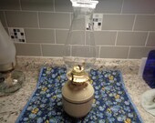 Hand-Thrown Pottery Base, Vintage Oil Lamp with glass chimney. Is signed and dated. Free Shipping