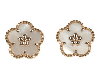 Samodzielnie wykonane) Używane Van - Cleef & Arpels - Vintage Alhambra - kolczyki - Onyks 18K BIAŁE złoto Haftowane BIAŁE ZŁOTO (Wykonane na zamówienie!)