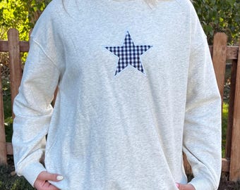 Grey Sweatshirt with Navy Gingham Star