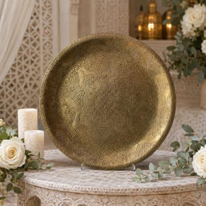 Vintage Moroccan Copper Tray, Wedding Ceremony Decor, Handmade Berber Serving Platter, Moroccan Engagement Photo Prop, Unique Gift