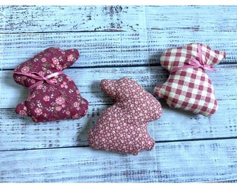 Handmade Primitive Country Stuffed Fabric Bunny Rabbit Shappy Chic Bowl Filler