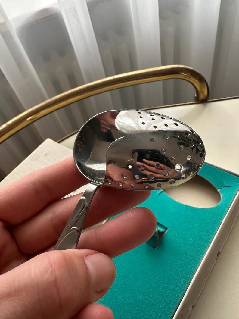 Vintage Sola Stainless Steel Tea Strainer Spoon, Dutch 1960s, Unused in Box image 5