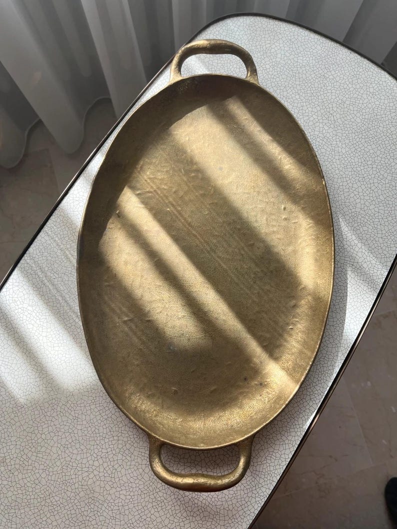 Collini Austria Signed Brass Tray, Mid-Century Modern Handled Serving Decor, Bar Cart image 1