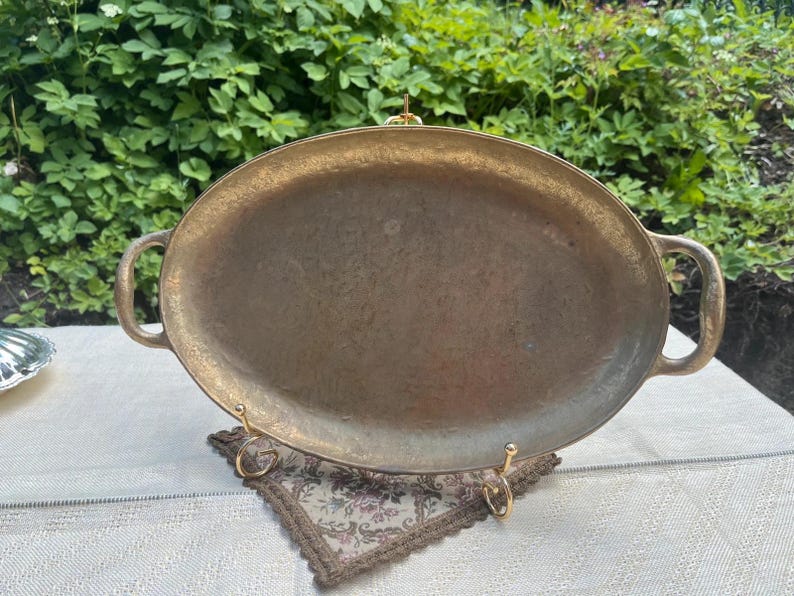 Collini Austria Signed Brass Tray, Mid-Century Modern Handled Serving Decor, Bar Cart image 7