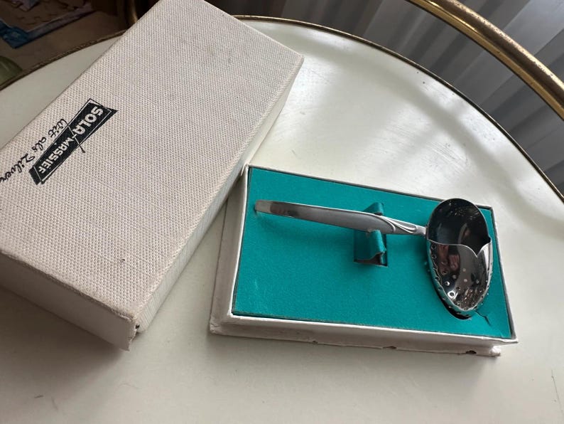 Vintage Sola Stainless Steel Tea Strainer Spoon, Dutch 1960s, Unused in Box image 2