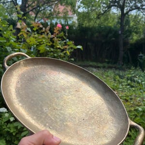 Collini Austria Signed Brass Tray, Mid-Century Modern Handled Serving Decor, Bar Cart image 2