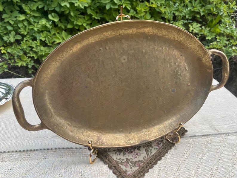 Collini Austria Signed Brass Tray, Mid-Century Modern Handled Serving Decor, Bar Cart image 5