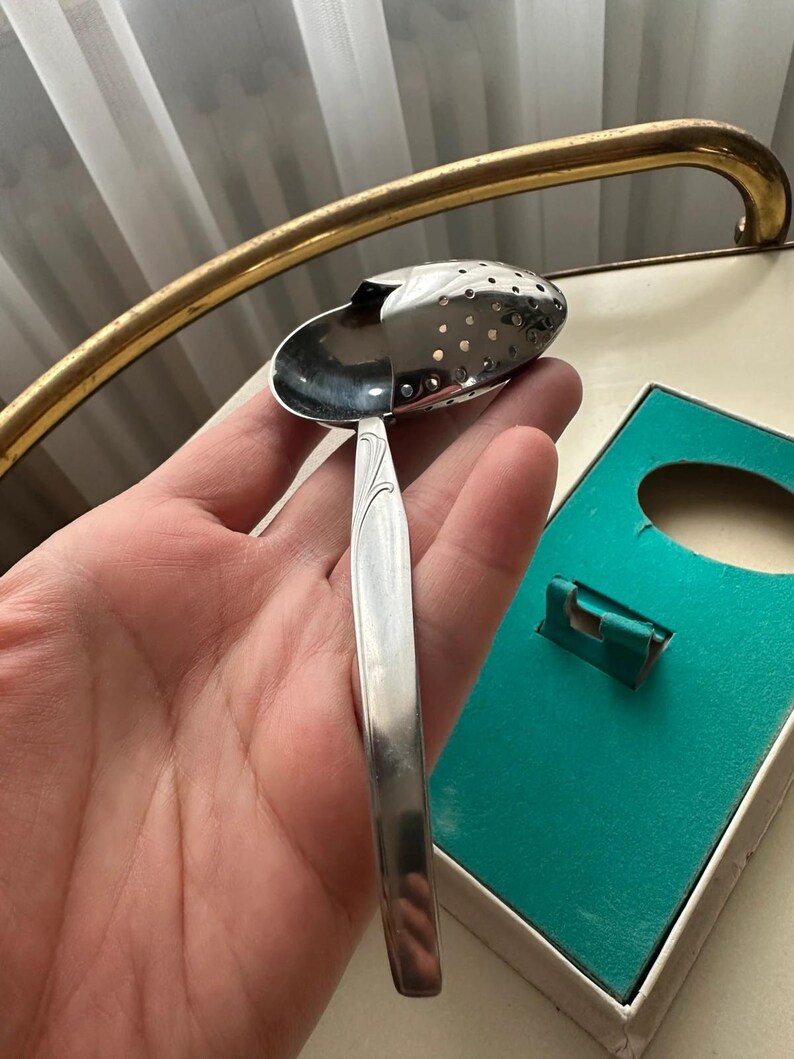 Vintage Sola Stainless Steel Tea Strainer Spoon, Dutch 1960s, Unused in Box image 3