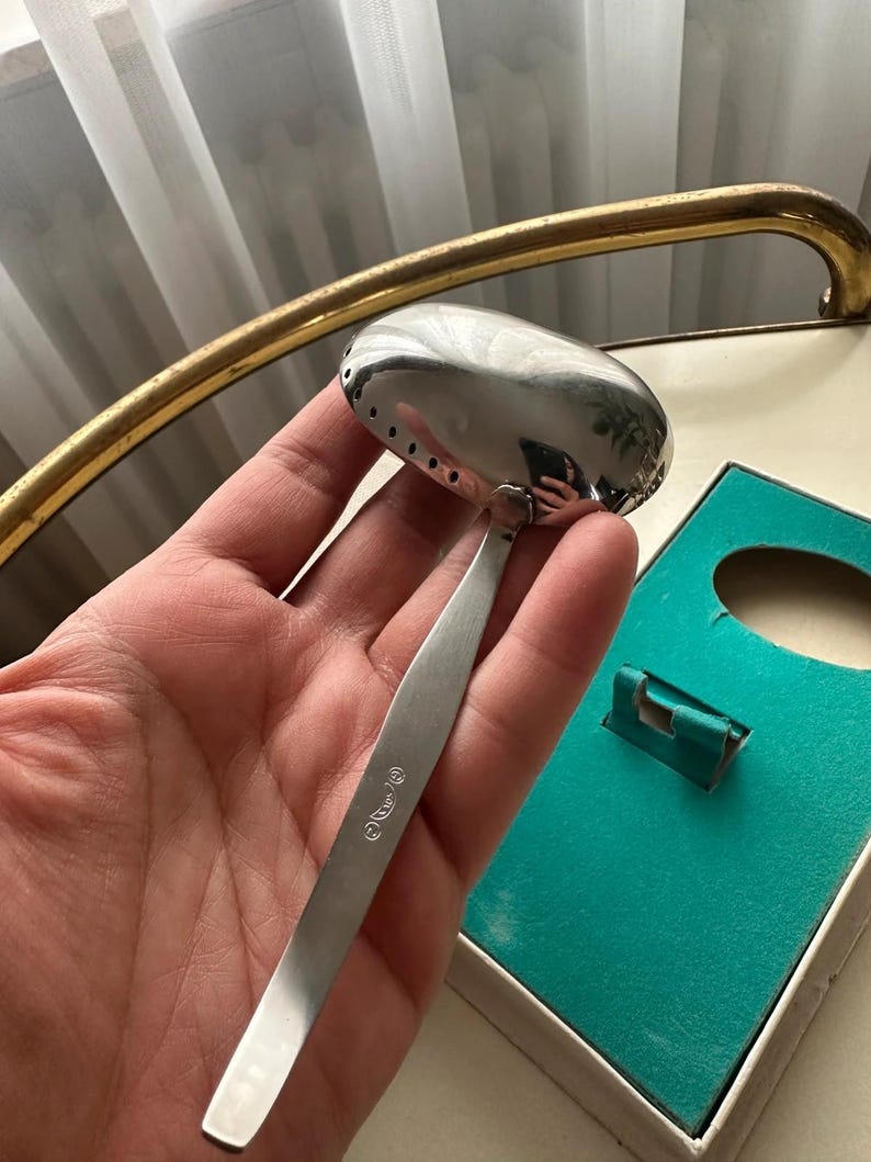 Vintage Sola Stainless Steel Tea Strainer Spoon, Dutch 1960s, Unused in Box image 4