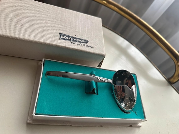 Sola Massief Stainless Steel Tea Strainer Spoon Boxed Unused Dutch 1960s
