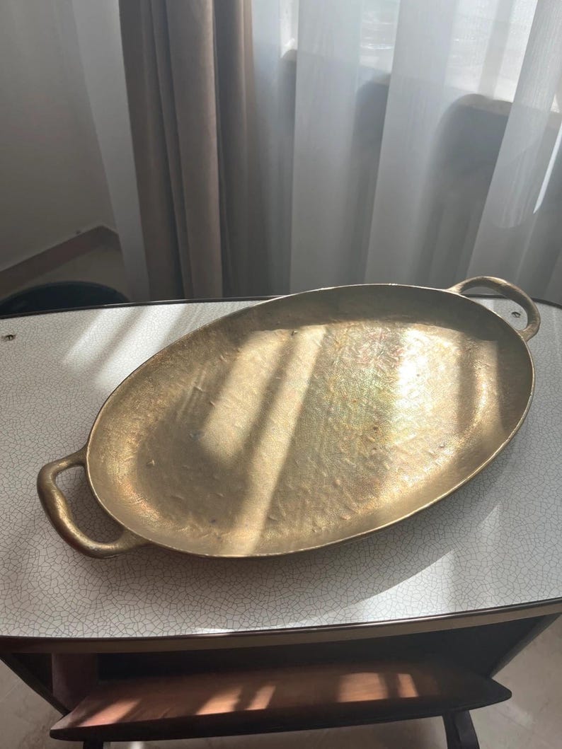 Collini Austria Signed Brass Tray, Mid-Century Modern Handled Serving Decor, Bar Cart image 4