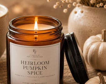 Pumpkin Spice Candle Amber Glass Jar Soy Wax Natural Fall Fragrance Home Gift Autumn Scent Cinnamon Vanilla Seasonal Aroma Cozy Farmhouse