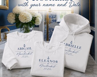 Personalized Coastal White Oversized Hoodie Comfort Colors Shirt Nantucket Shirt New England Style Coastal Grandma Aesthetic Nautical