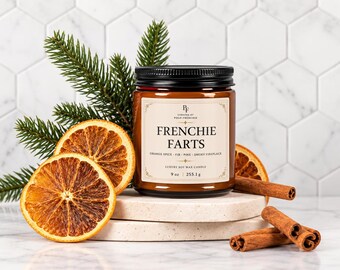 Soy Wax Candle Amber Jar Pine Scented Orange Spice Fireplace Aroma Essential Oil Winter Home Fragrance Gift Holiday Present Cozy Festive