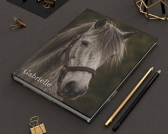 Personalized Horse Journal Hardcover Notebook Custom Equestrian Rider Gift Enthusiast Writing Diary Lined Pages Photo Keepsake Black White