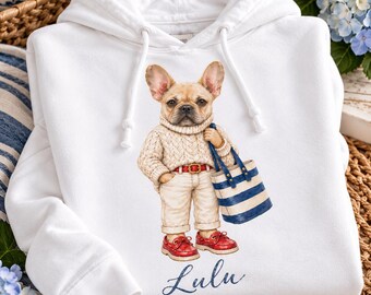 French Bulldog Sweatshirt Dog Mom Gift Frenchie Owner Preppy Clothing Nautical Pet Comfort Colors Coastal Graphic Shirt Animal