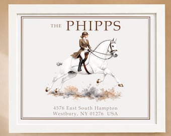 Personalized Horse Art Print Framed Family Name Address Sign Custom Rider Equestrian Wall Home Gift Housewarming Present Farmhouse Style
