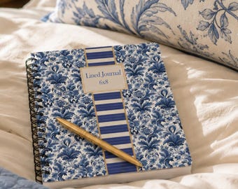 Blue Damask Journal Spiral Bound Lined Notebook Writing Diary Daily Memory Book Club Grandmother Gift Birthday Present Luxury Artwork Gift