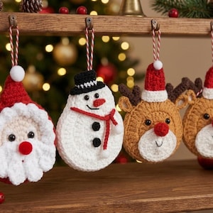 Patrón para adornos navideños de ganchillo: Reno, muñeco de nieve, Papá Noel (Descarga en PDF)