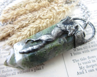 the kitsune - moss agate pendant with labradorite