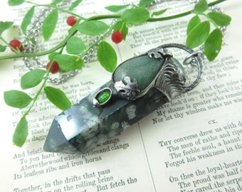 nemetona - moss agate crystal necklace with aventurine & diopside