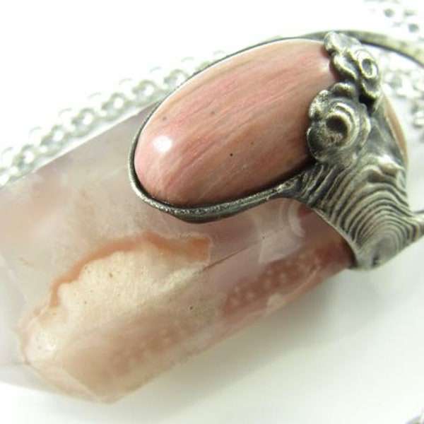 the flower faerie - flower agate, peach moonstone & pink jasper crystal pendant