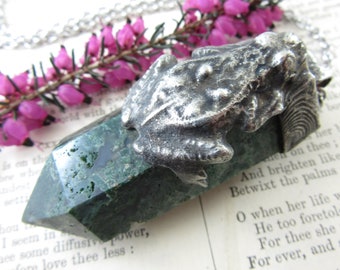 the frog prince - moss agate crystal toad necklace