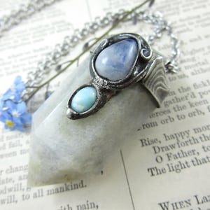 swan lake - belomorite moonstone crystal pendant with larimar