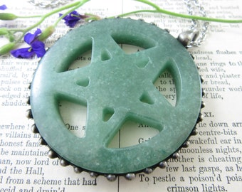 the queen of pentacles - aventurine carved crystal pendant