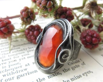 rose red - faceted hessonite garnet ring