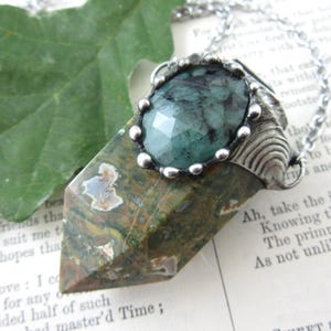 fern gully - rainforest rhyolite crystal pendant with emerald & bi colour lemon quartz