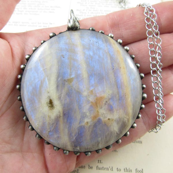 selene - large belomorite moonstone crystal pendant