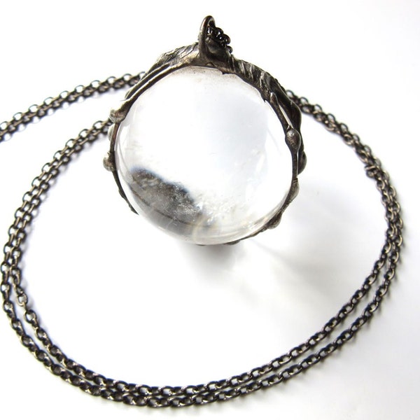 oracle - crystal ball necklace - large quartz pendant - bohemian jewelry