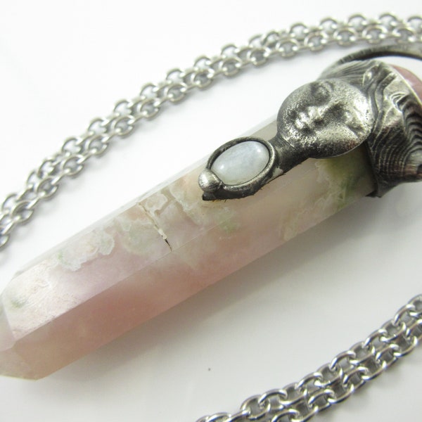 the flower faerie - flower agate, moonstone & pink jasper crystal pendant