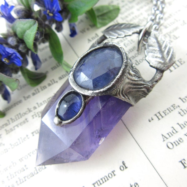 the magician - tanzanite, iolite & amethyst crystal pendant