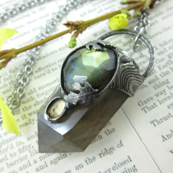 cybele - smoky quartz crystal necklace with labradorite lemon bio quartz & citrine