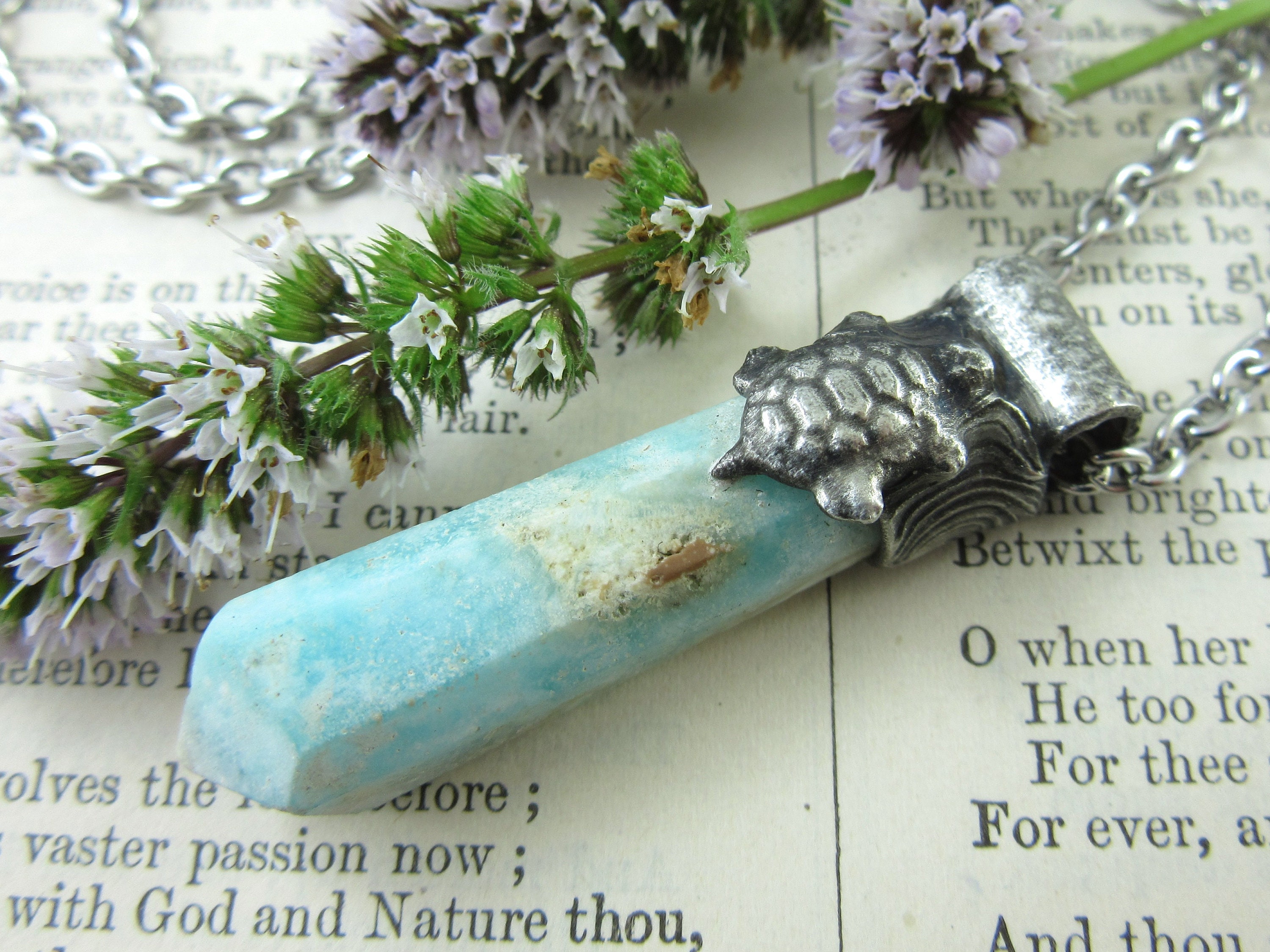 La colgante cristal de aragonito azul Etsy España