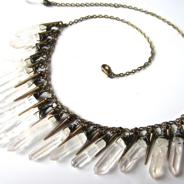 ishtar - raw quartz statement bib necklace - crystal spikes necklace - raw crystal jewelry