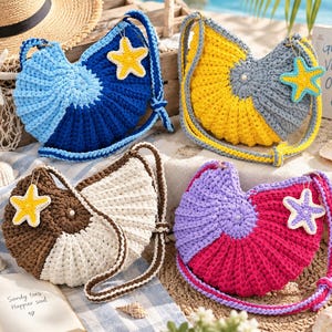 Seashell Crochet Shoulder Bag Pattern, Handmade Beach Style Tote, Summer Fashion Accessory (PDF Download)
