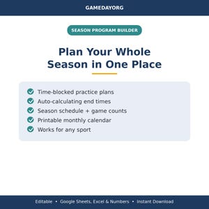 Season Program Builder Spreadsheet | Coach Practice Plan, Schedule (Digital Download)