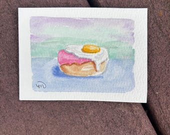 ACEO acryl mixed media art kaart donut schilderij