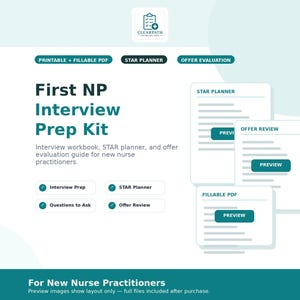 New NP Interview Prep Kit | Nurse Practitioner Interview Questions, STAR Planner and Offer Evaluation Workbook | Fillable PDF
