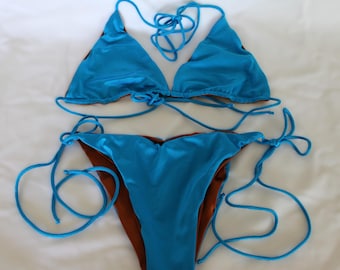 Ensemble bikini triangle réversible, turquoise et rouille, maillot de bain fait main de San Diego (extensible dans les 4 sens)