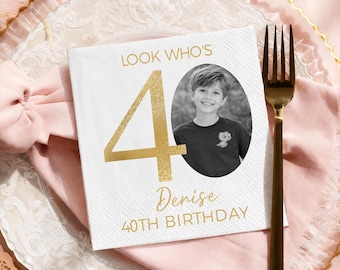 Servilletas de cóctel con foto personalizada, decoración para fiestas de cumpleaños, servilletas personalizadas para el 40 cumpleaños, recuerdos de fiesta con nombre personalizado.