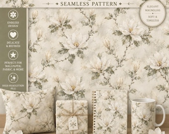 Magnolia Garden Seamless Pattern (Digital Download) - Commercial Use