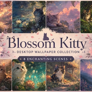 Blossom Kitty Desktop Wallpaper Collection (Digital Download)